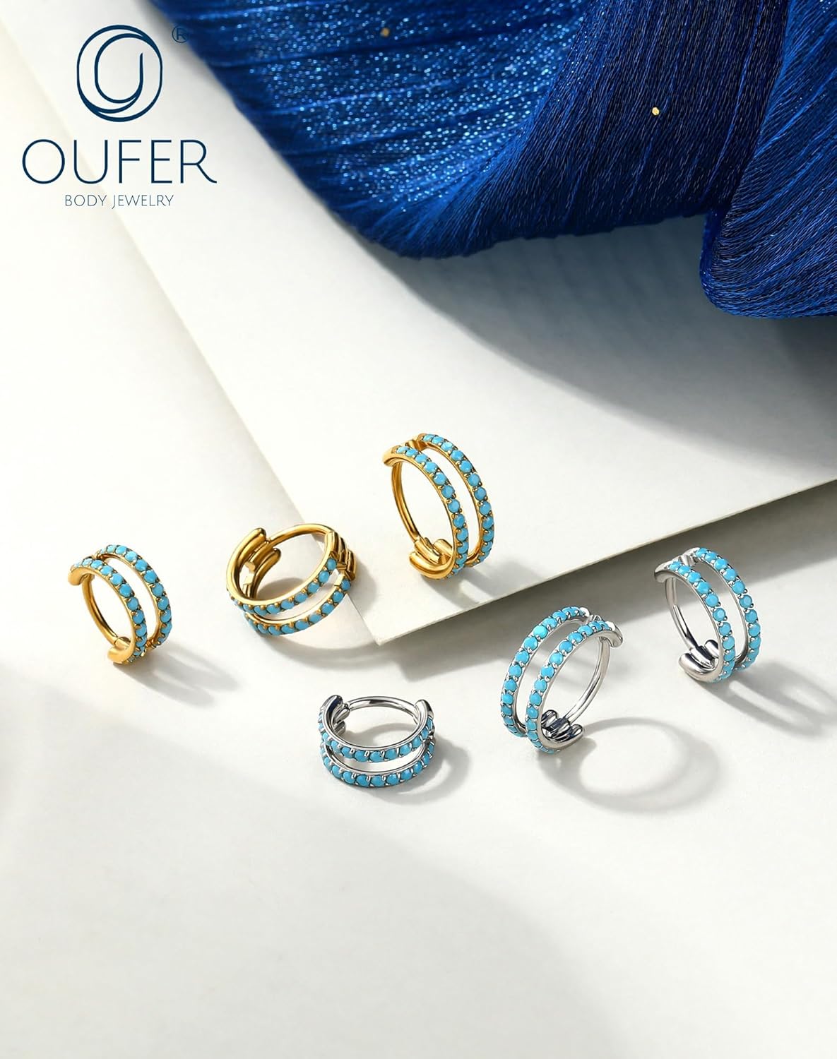 OUFER 20G Double Nose Rings Hoops, Turquoise Nose Rings for Women Men, Daith Earrings, Tragus Rook Conch Helix Lip Piercing Jewelry,316L Surgical Steel Hinged Segment Septum Hoop Jewelry 6/7/8mm - Image 6