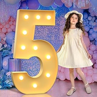 4FT Giant Marquee Light Up Numbers, Big Marquee Numbers 5 for 5th 15th 50th Birthday Decorations, Large Light Up Numbers for Party Decor Anniversary, Pre-cut Foamboad Mosaic Numbers Letters Balloons