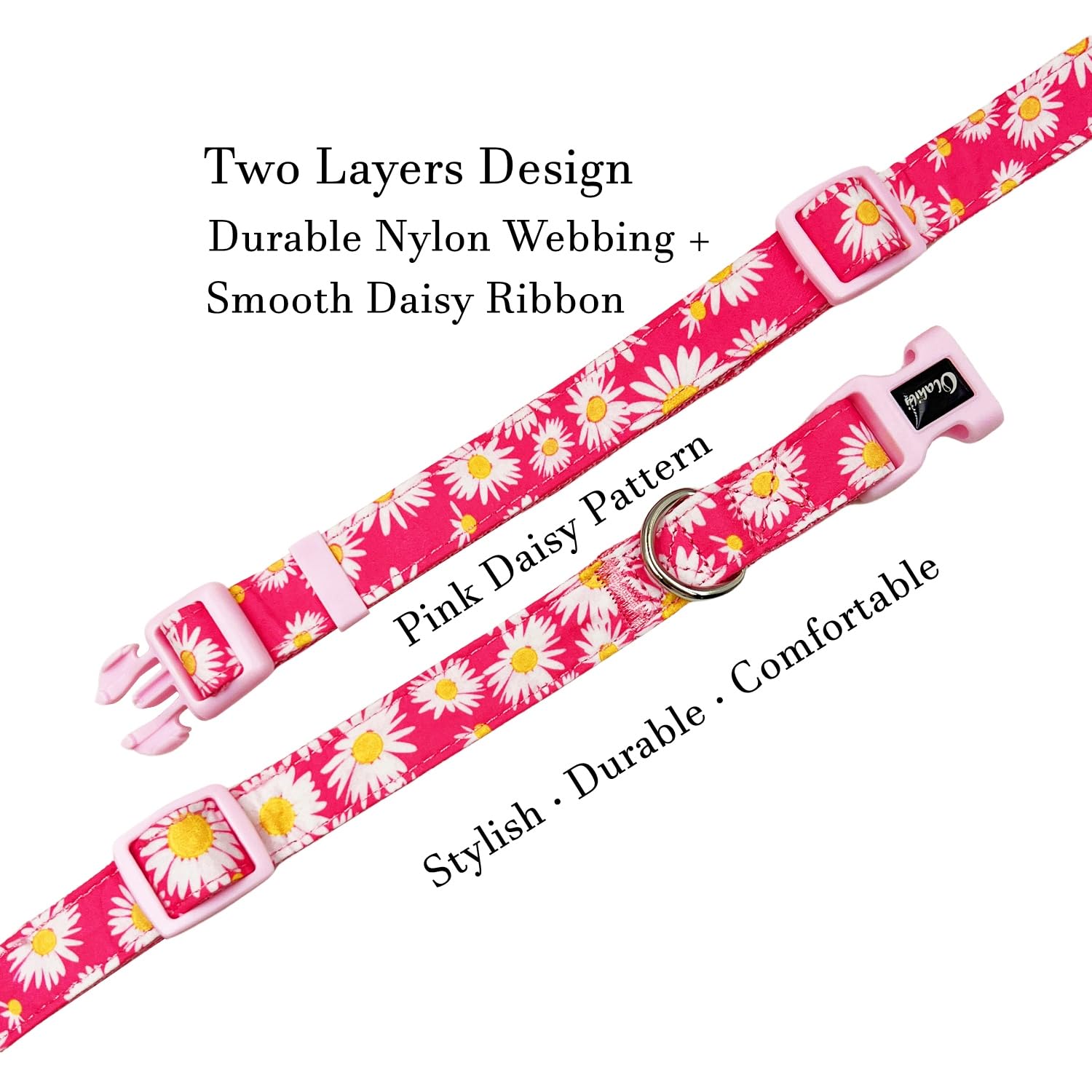 Olahibi Basic Dog Collar, Nylon Webbing Plus Cotton Ribbon, Daisy Pattern, for Medium Dogs.(M, Pink Daisy) - Image 4