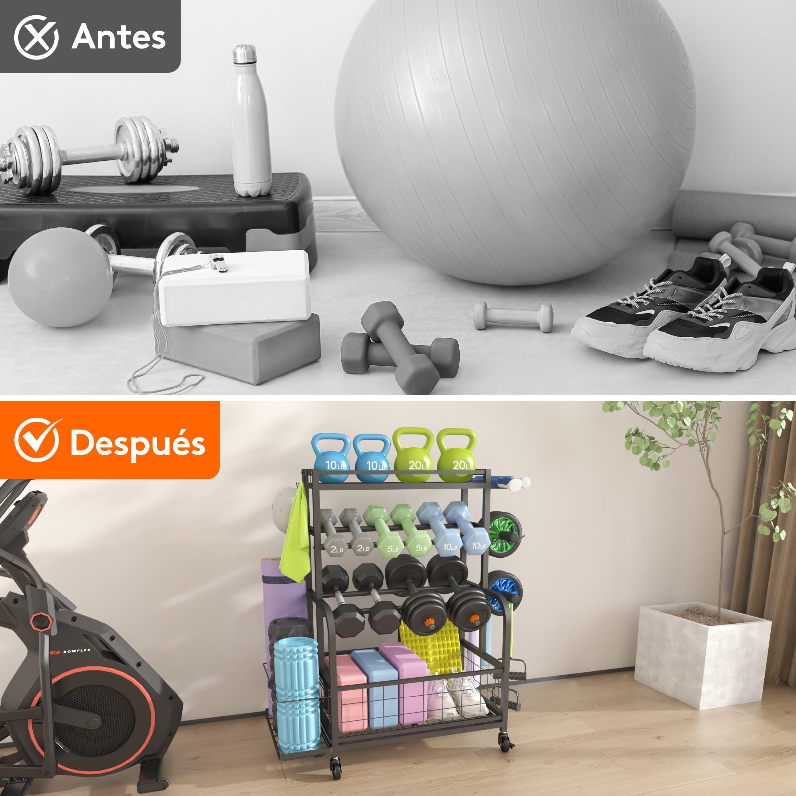 Lifewit Soporte Mancuernas para Gimnasio en Casa, Soporte Pesas, Estante Esteras Yoga, Almacenamiento para Entrenamiento Fuerza, Equipos Yoga, El Gimnasio de la Garaje, 91 cm de Altura, Medianos