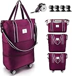 Arxus Carry On Luggage for Airplane, Rolling Duffle Bag with Detachable Wheels and Adjustable Shoulder Strap, Expandable Foldable Wheeled Travel Bag with Suitcase Sleeve for Women, Weekender 25L-55L