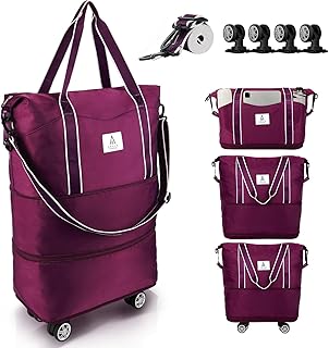 Reisetasche Erweiterbar mit Rollen, Faltbare Handgepäck Tasche Großer Reisetaschen für Damen und Herren zum Reisen Sport Camping Weekender Übernachtung 25L-55L