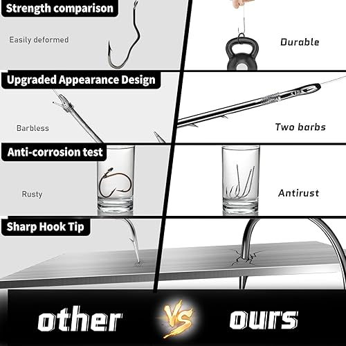 Miniatura 5 de FishTrip Ganchos de pesca compensados para cebo - 100 piezas anzuelo de pescado doble púavástago largoojo cerradonegro para aparejos de pesca agua