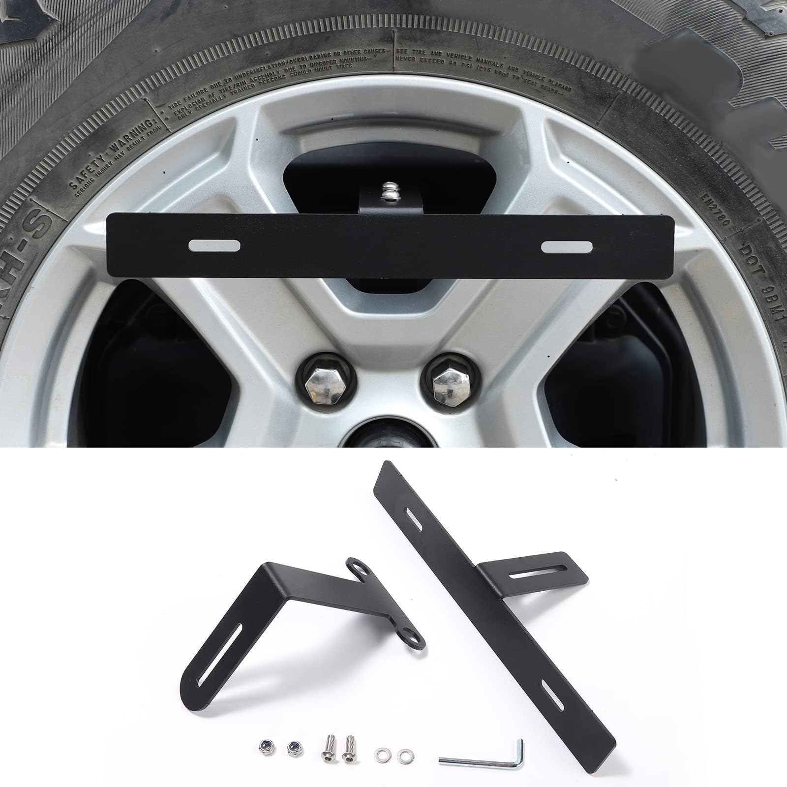 Hoolcar Spare Tire License Plate Relocation Bracket Holder for 2007-2021 Jeep Wrangler JK JKU JL JLU, Black