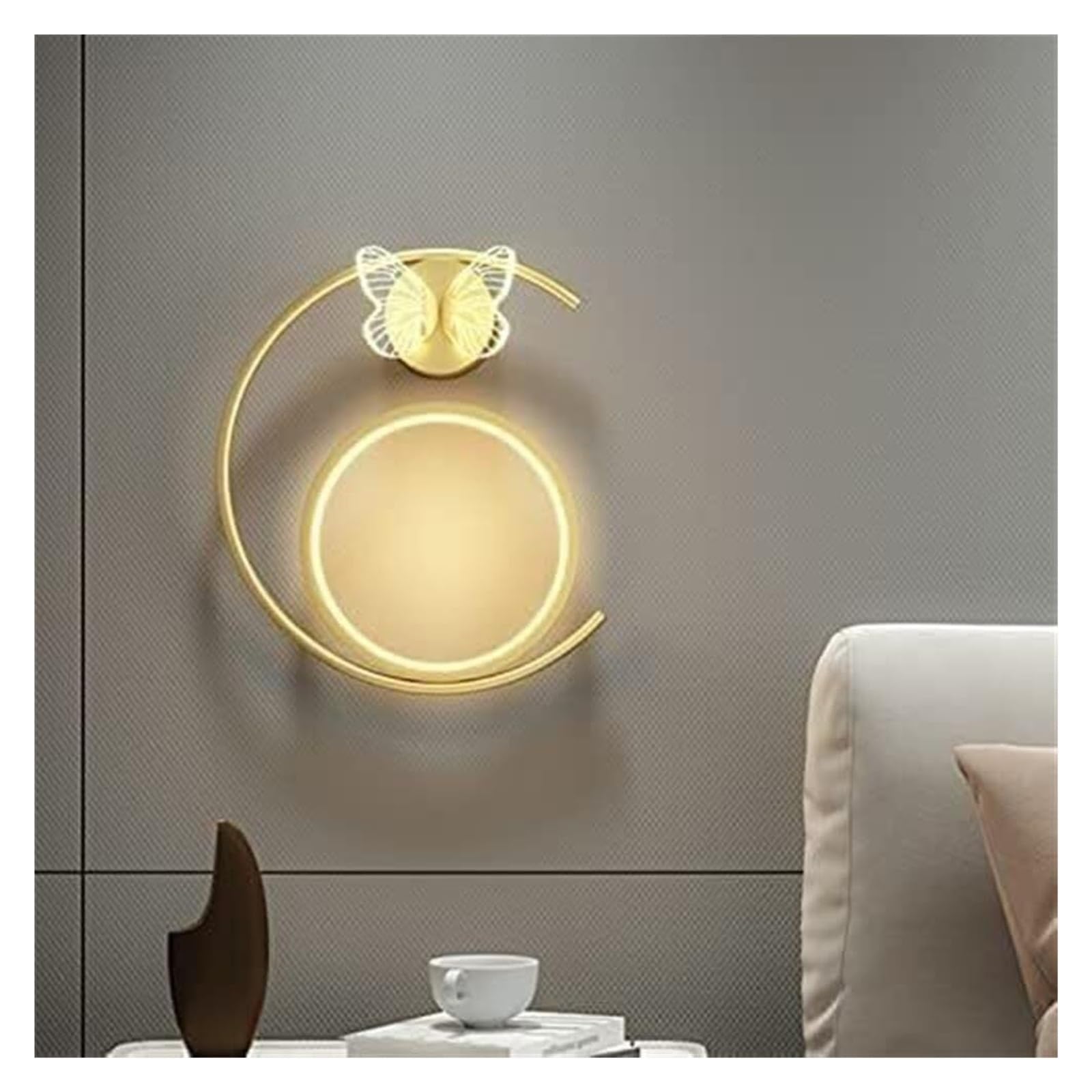 VDOQTLJT Bedside Wall Lamp Indoor Gold LED Light White - Metal Sconce Butterfly Shape Acrylic Lampshade Lantern Lamps sconces(Right,White light)