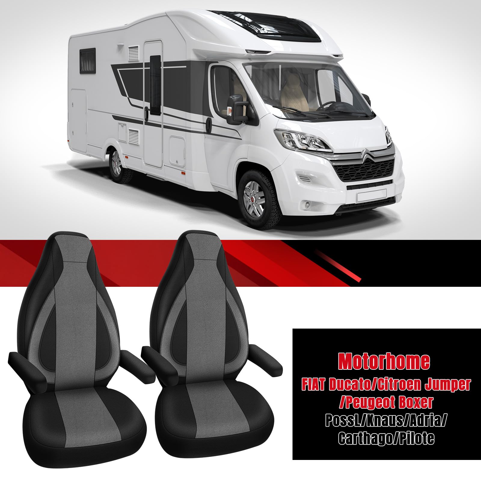Fundas de asiento de coche para FIAT Ducato Citroen Jumper Peugeot Boxer PossL 2 Win Knaus Adria Carthago Pilote Laika RV Fundas de asiento de coche
