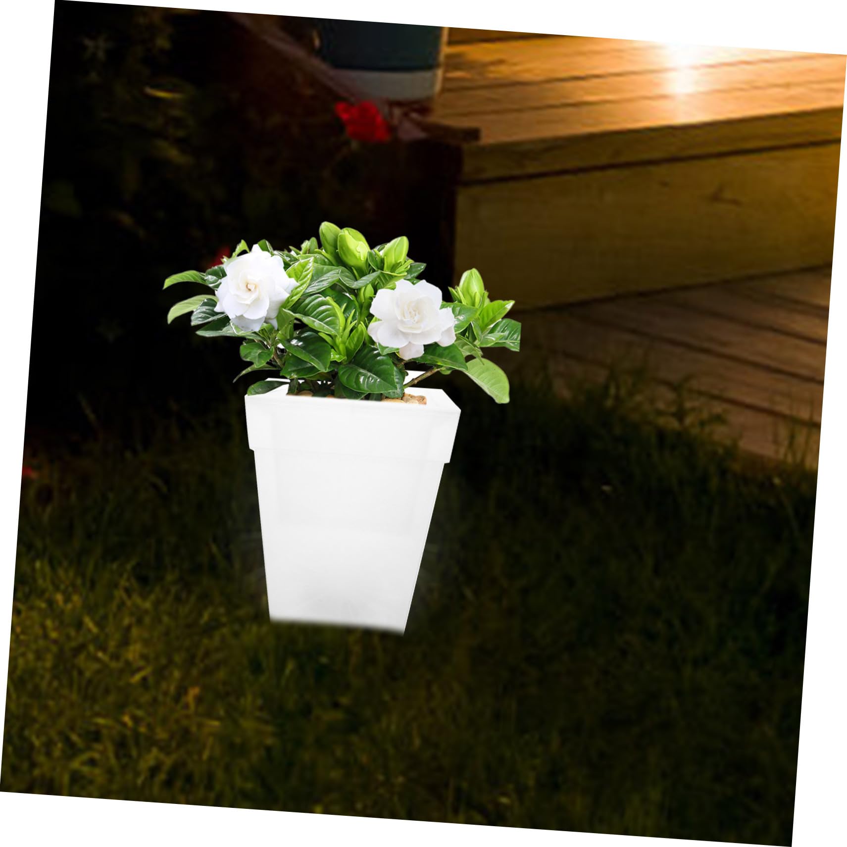 Baluue Vaso Quadrato Luminoso Luce Solare, Plastico 4 Led, Decorazione per Feste All'aperto e Aree Verdi, Luce Bianca Soffusa