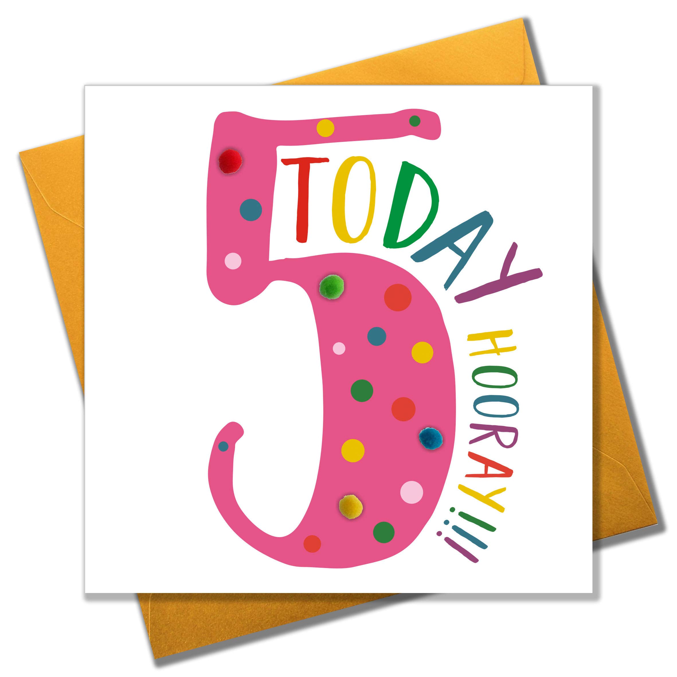 Claire Giles Greeting Cards, Happy 5th Birthday Card, Age 5 - Pink design, Five Today, Hooray!!!, Greeting Card Embellished with Pompoms