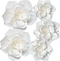 ANSOMO White 3D Paper Flowers Artificial Wall Decor - Wedding Baby Shower Birthday Party Backdrop Centerpieces 5pcs