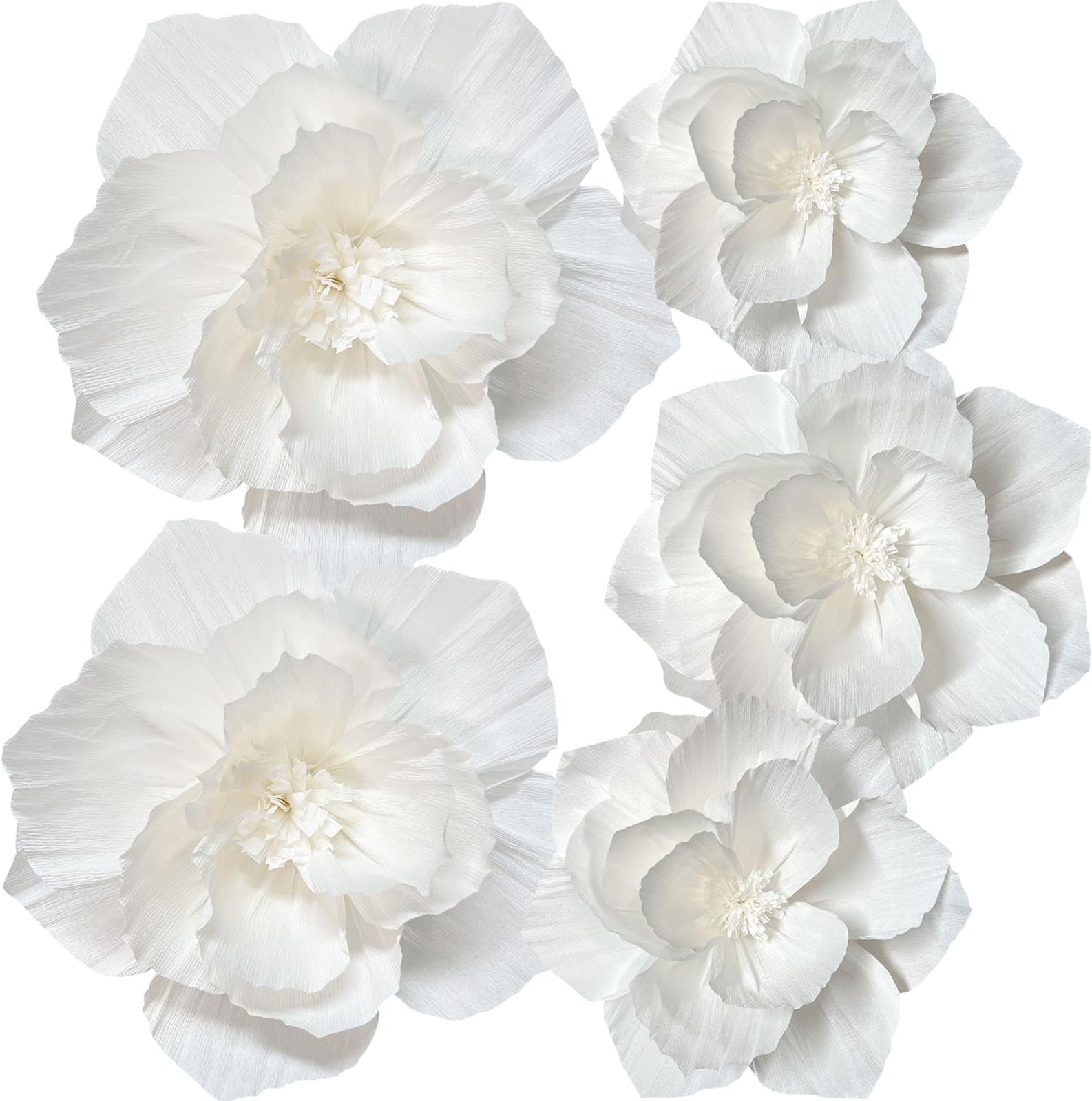 ANSOMO, White Paper Flowers Artificial 3D Wall Decor Wedding Birthday Bridal Shower Baby Shower Nursery Background Table Decorations Party Decorations