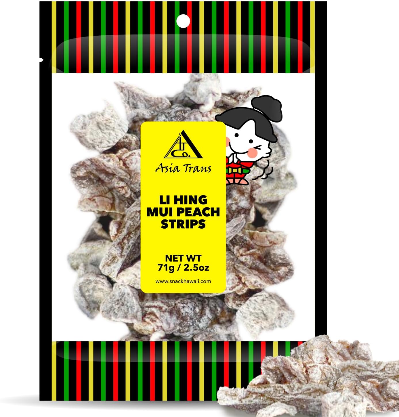 Snack Hawaii Dried Li Hing Mui Peach Strips | Crack Seed Favorite | Naturally Sweet Dried Fruit Candy with Asian Plum Powder | 2.5 Ounce