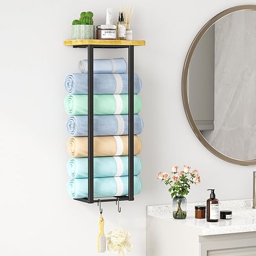 Miniatura 2 de Toalleros para baño, toallero Homeiju con estante de almacenamiento, toallero de 27 pulgadas montado en la pared para baño pequeño, estante de
