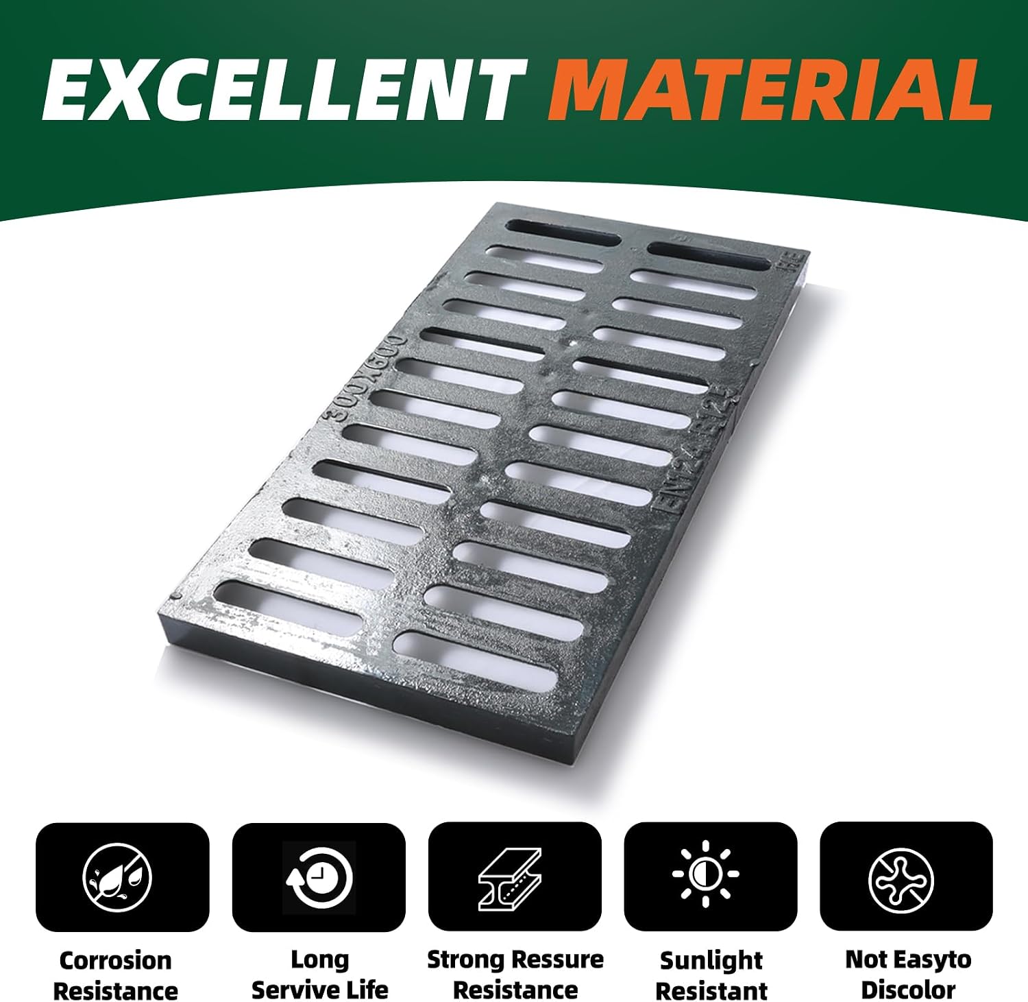 Cast Iron Drain Grate, 24 * 12in Outdoor Drain Cover, Heavy Duty B125 Class Channel Grate, Black Rectangle Drainage Grate, Metal Sewer Grate for Concrete Floor, Yard, Driveway & Garage.