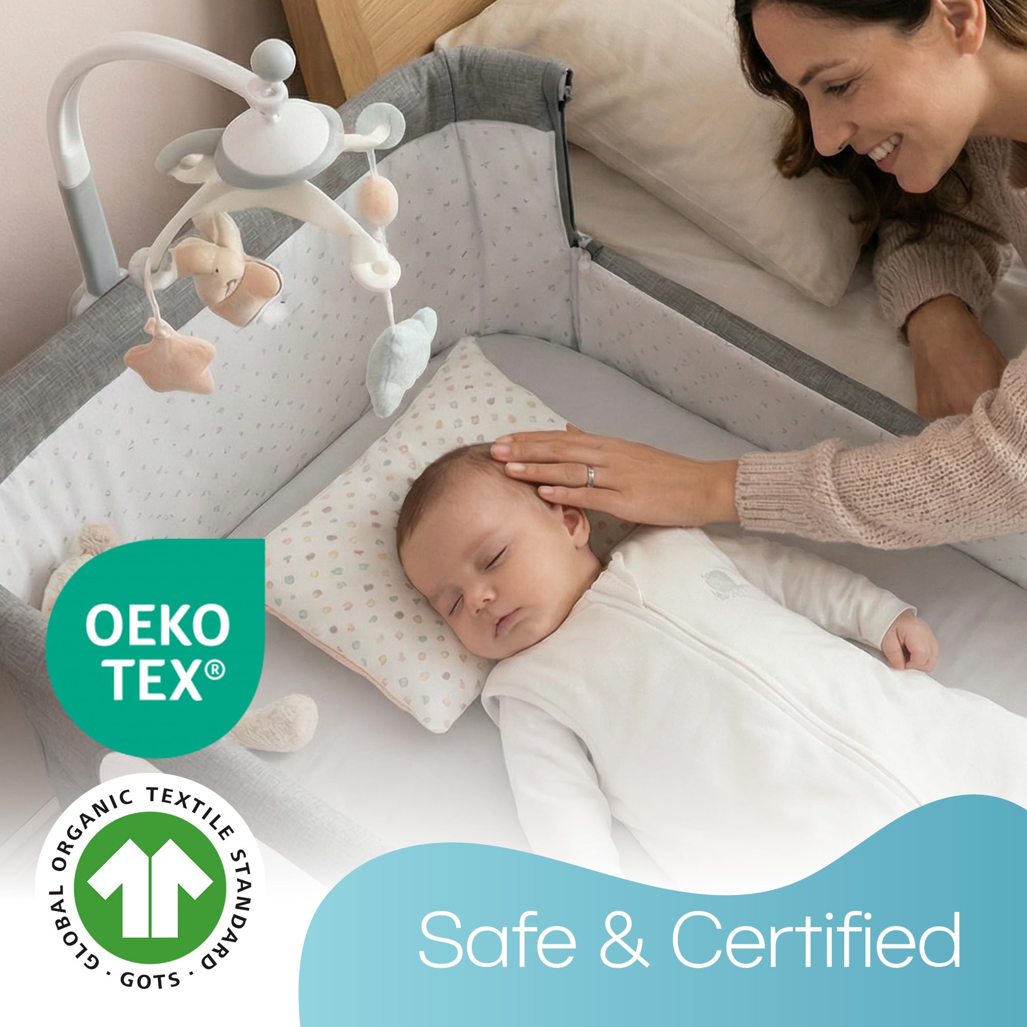 Next To Me Crib Sheets 51x85cm – Award-Winning 2 Pack 100% Organic Cotton Grey Bedside Crib Fitted Sheets – Soft Breathable Tutti Bambini CoZee Fitted Sheets for Daily Use — view 2