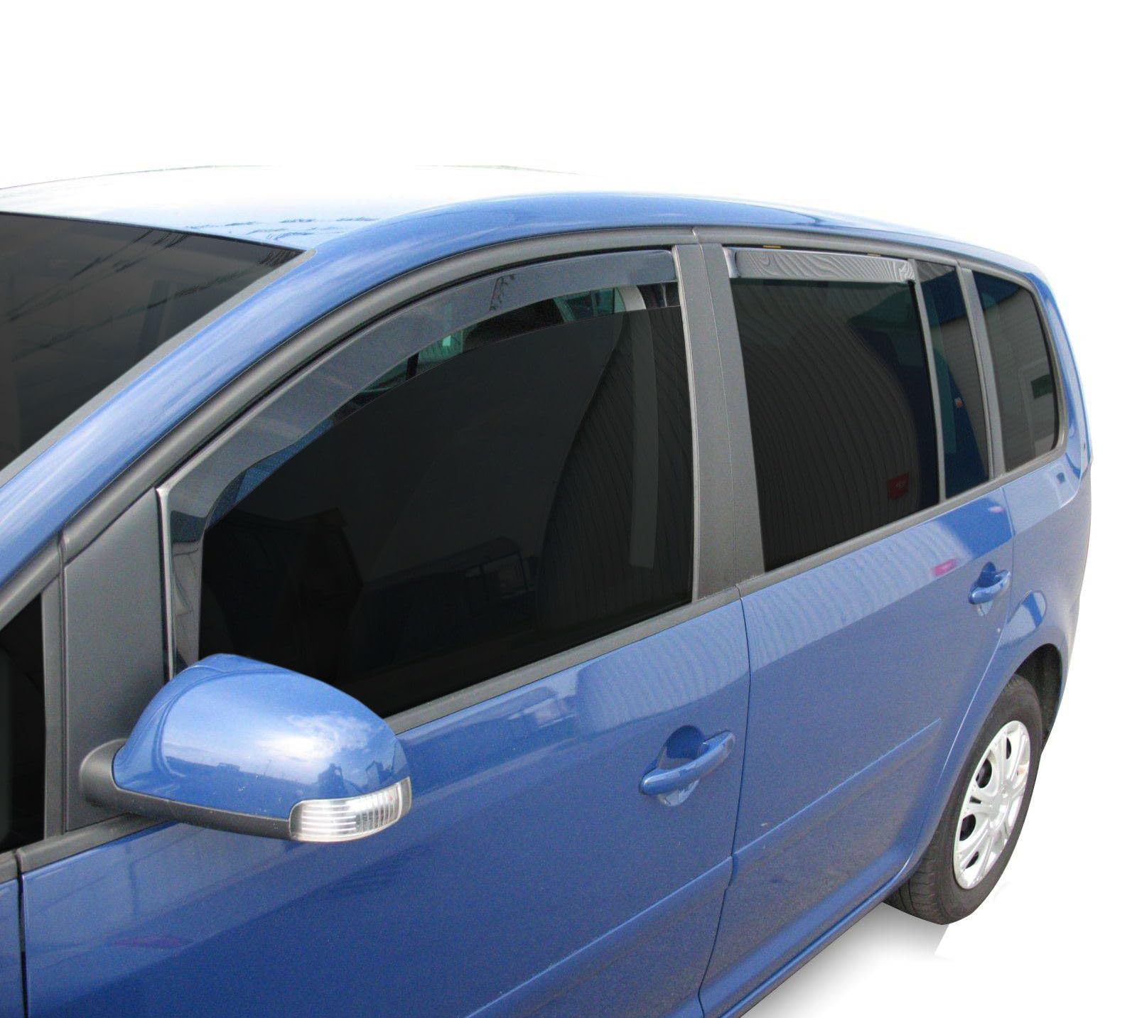 J&J AUTOMOTIVE GD Déflecteurs d'air et de Vent pour Volkswagen Touran 2003-2015, Ensemble 4pcs, Teintés, Avant et Arrière, Aérodynamique
