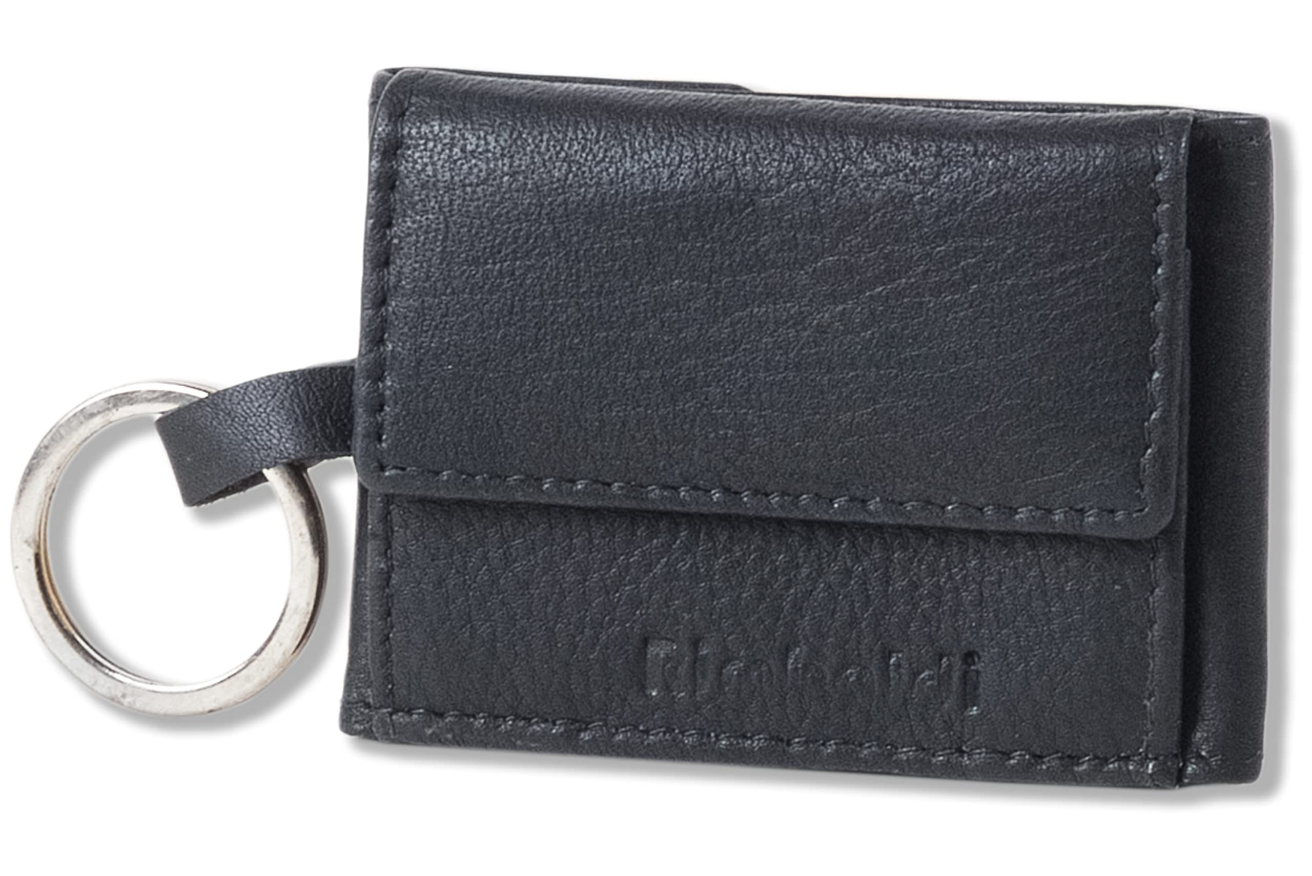 RimbaldiPremium - Micro-Wallet in Horizontal Format with Key Ring Made from Soft, untreated Calf Leather in Black