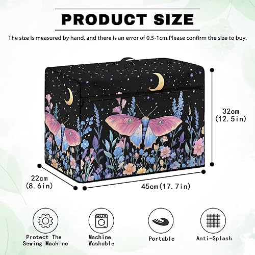 Miniatura 141 de Funda para máquina de coser de mariposas y flores con prácticos bolsillos, funda protectora con asa, para la mayoría de máquinas de coser estándar