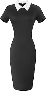 Aphratti Women's Peter Pan Collar Wear to Work Business Office Wear Outfits Classy Fall Midi Sheath Dress with Sleeves