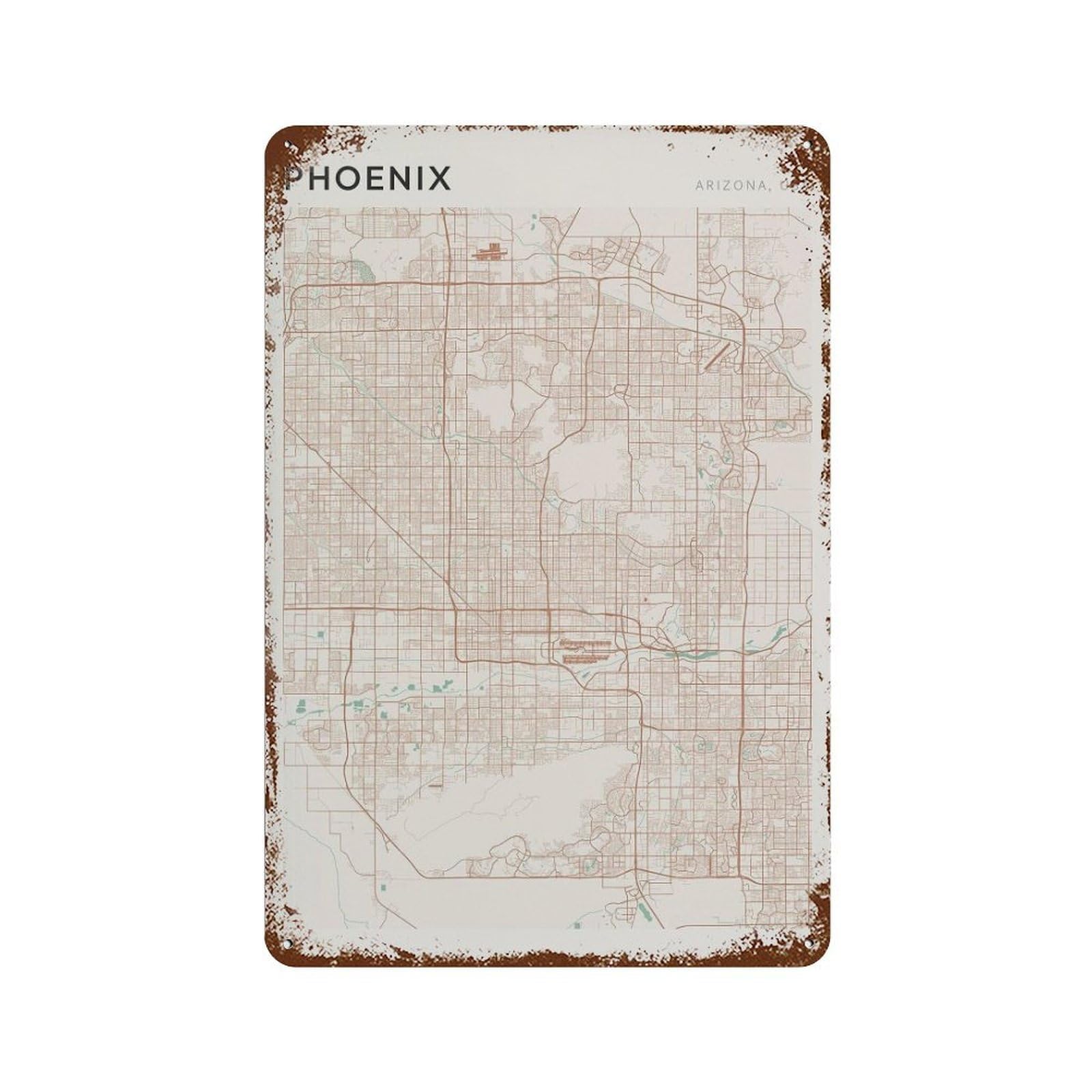 xiaoxiaoshen Phoenix Map Street Arizona Wall Decor Art Metal Tin Poster Modern Home Decor Art Home Bar Shop Decorations Vintage Sign 30x20cm