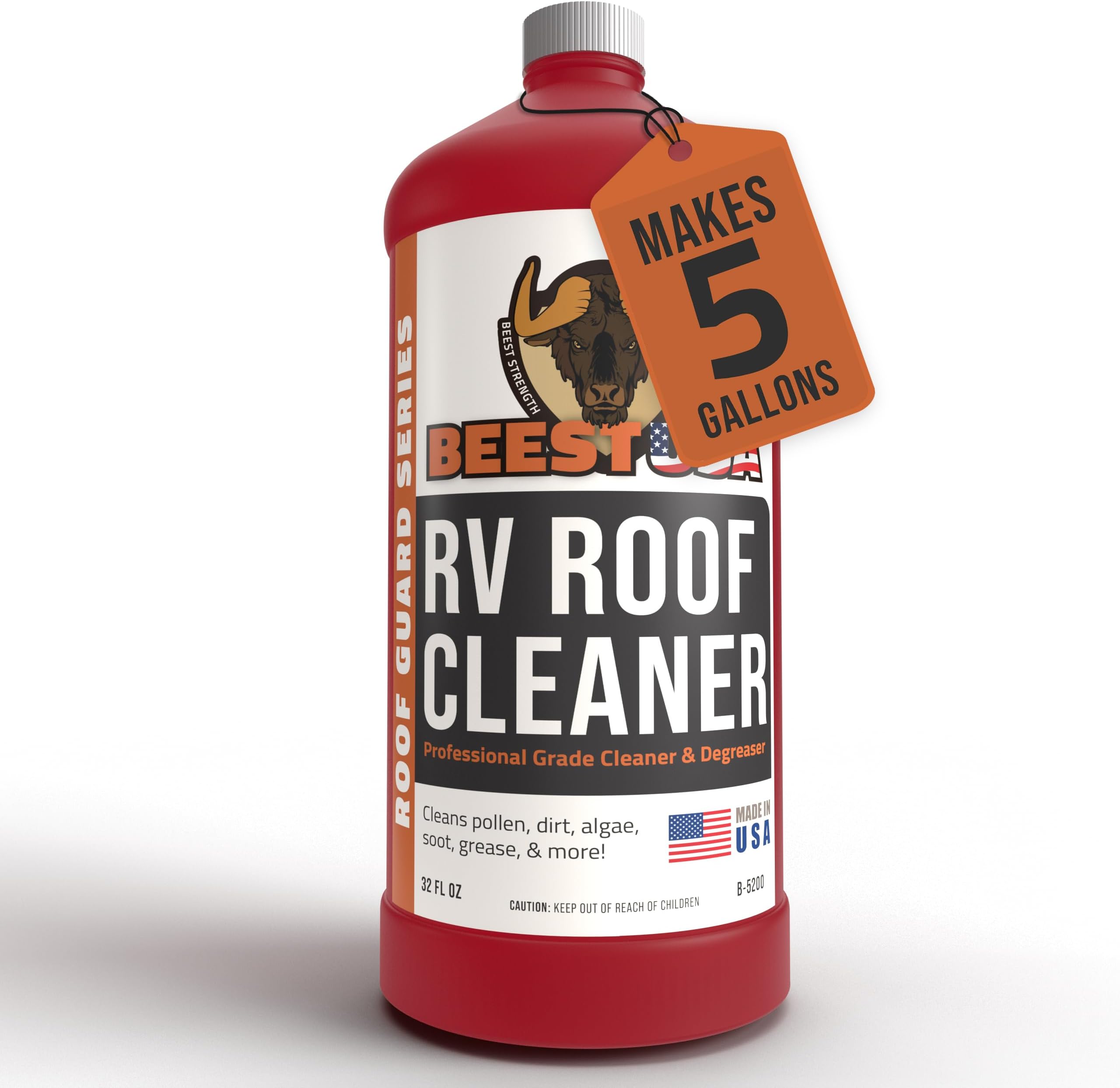 RV Roof Cleaner (32 Oz Super Concentrated Makes 5 gallons) - Roof Cleaner & Degreaser - Removes Dirt & Stains - Easy to Use - Best For Cleaning RVs, Campers, Trailer, Metal Building, Motorhomes