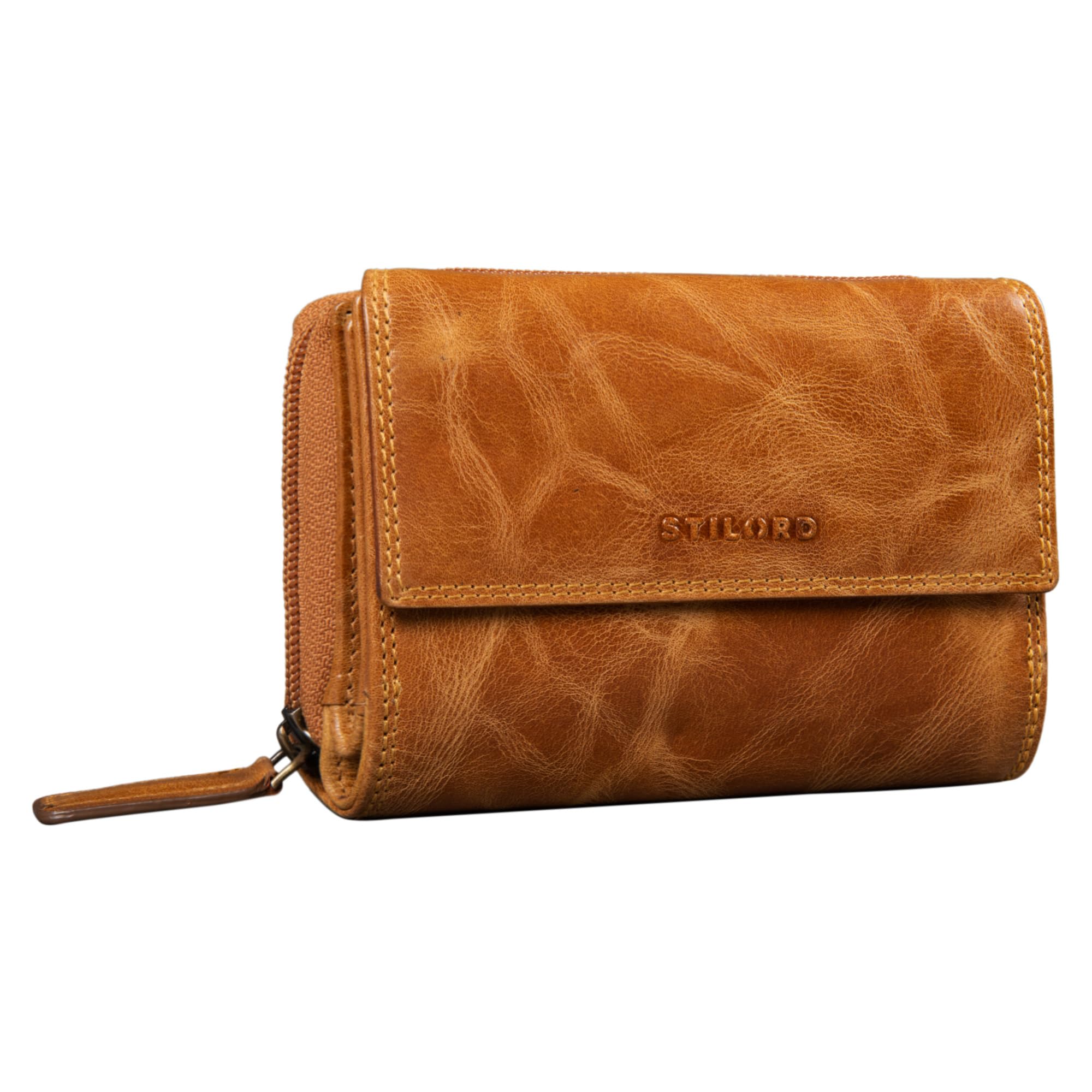STILORD "Thea Monedero de Mujer Billetera RFID Cuero Grande Wallet Vintage con Protección NFC Billeteras con Cremallera en Caja de Regalo Piel Genuina Color:Bergamo - marrón