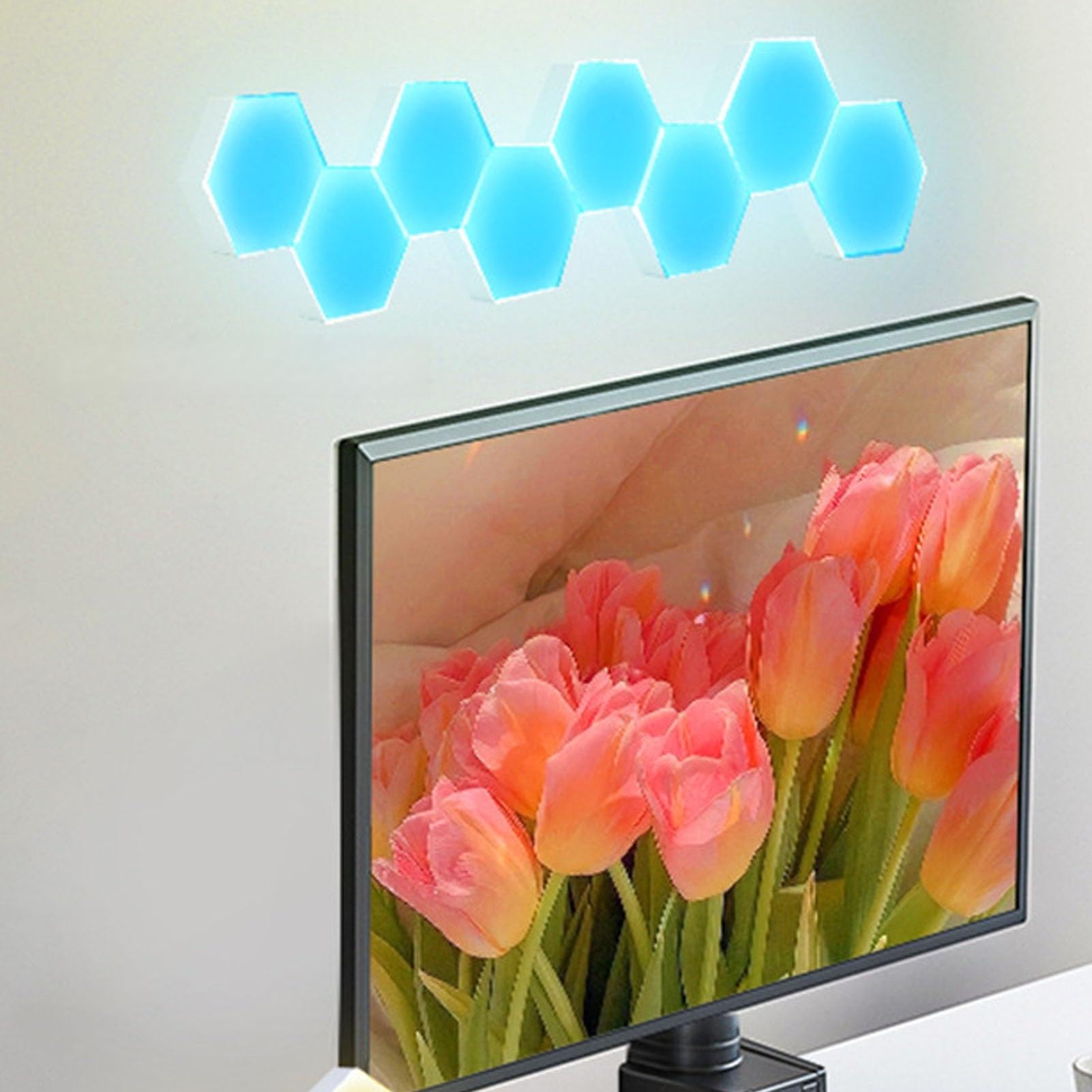 Kit de Luces de Pared Hexagonales LED RGB Luces de Panel de Pared Hexagonales de LED con Sincronización de Música Control por Voz Aplicación Remota 16