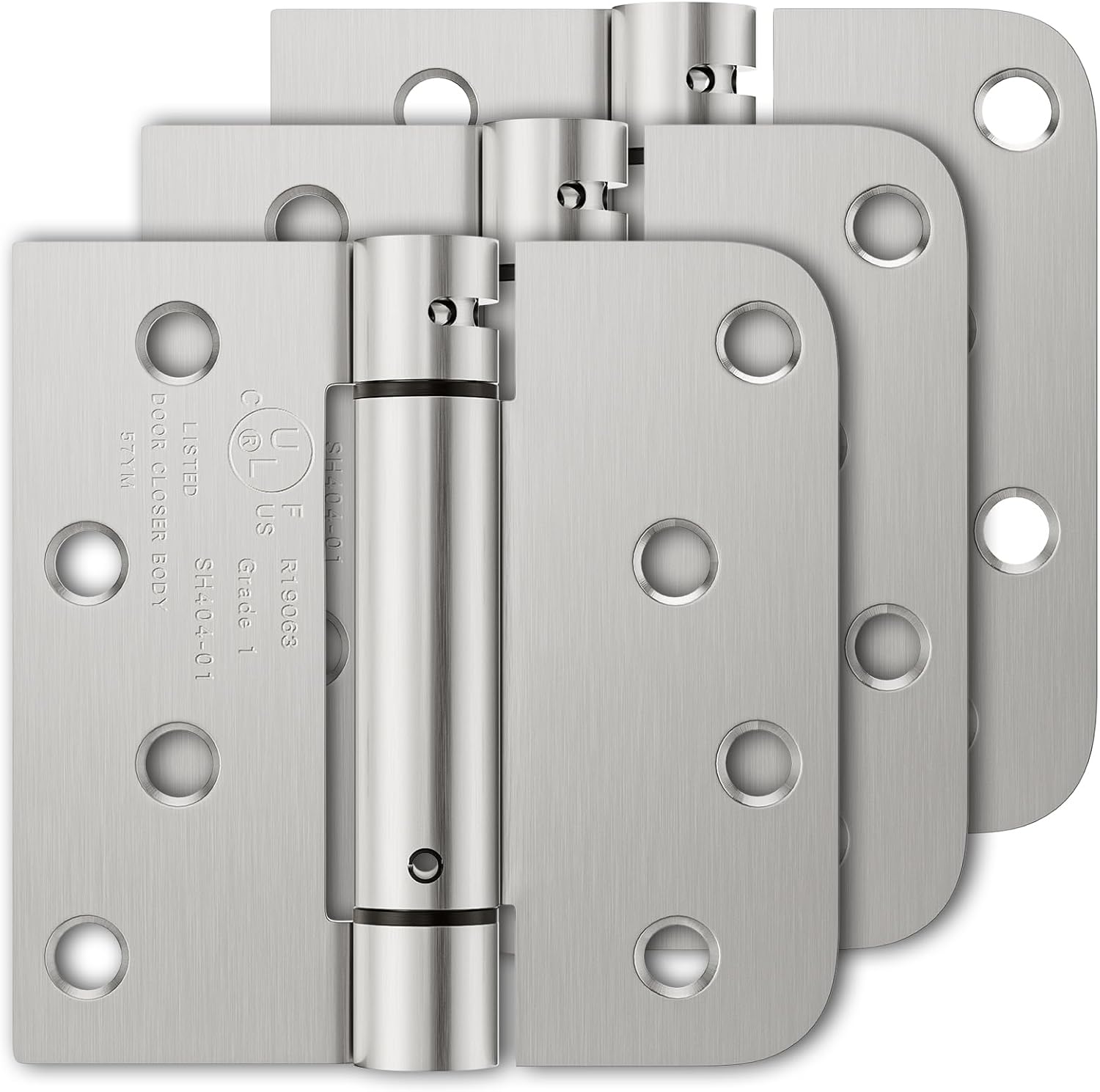3 Pack Self Closing Door Hinges, 4 Inch Spring Loaded Hinges with Square & 5/8'' Radius Corners, Adjustable Tension for Garage, Front Door, for Left and Right Hand Door, UL Listed 4" 3 Pack Brushed Nickel-square&5/8''