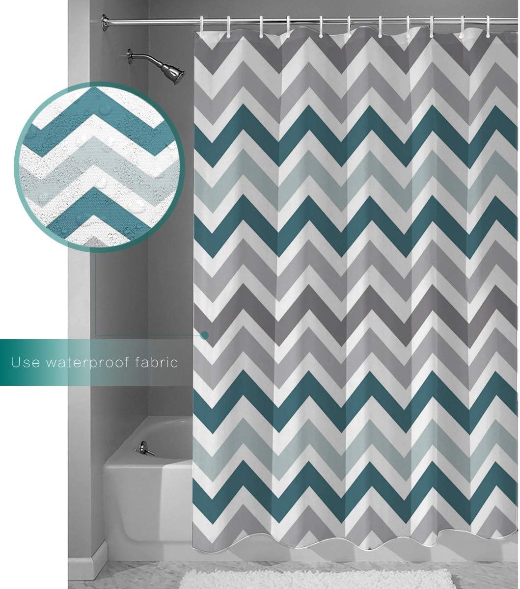 Chevron Pattern Design Fabric Shower Curtain 72" x 84" Extra Long Size- Assorted Colors(Aqua,Grey)