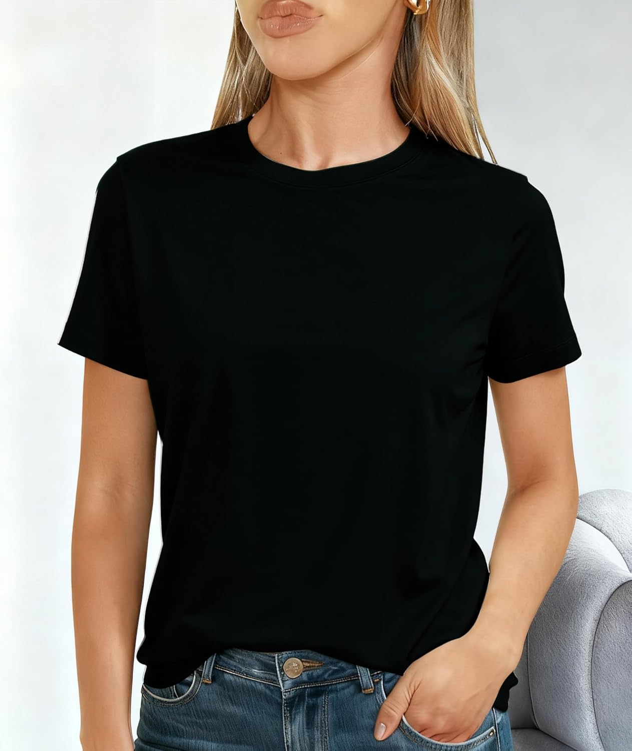 KESIHAN Womens T Shirts Casual Shirts for Women Summer Tops Crewneck Short Sleeve Fashion Solid Color Basic Tee - Image 3