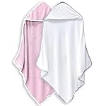 BAMBOO QUEEN 2 Pack Baby Bath Towel - Rayon Made from Bamboo, Ultra Absorbent - Ultra Soft Hooded Towels for Kids - X Large Size for 0-7 Yrs (White and Pink, 37.5 x 37.5 Inch)