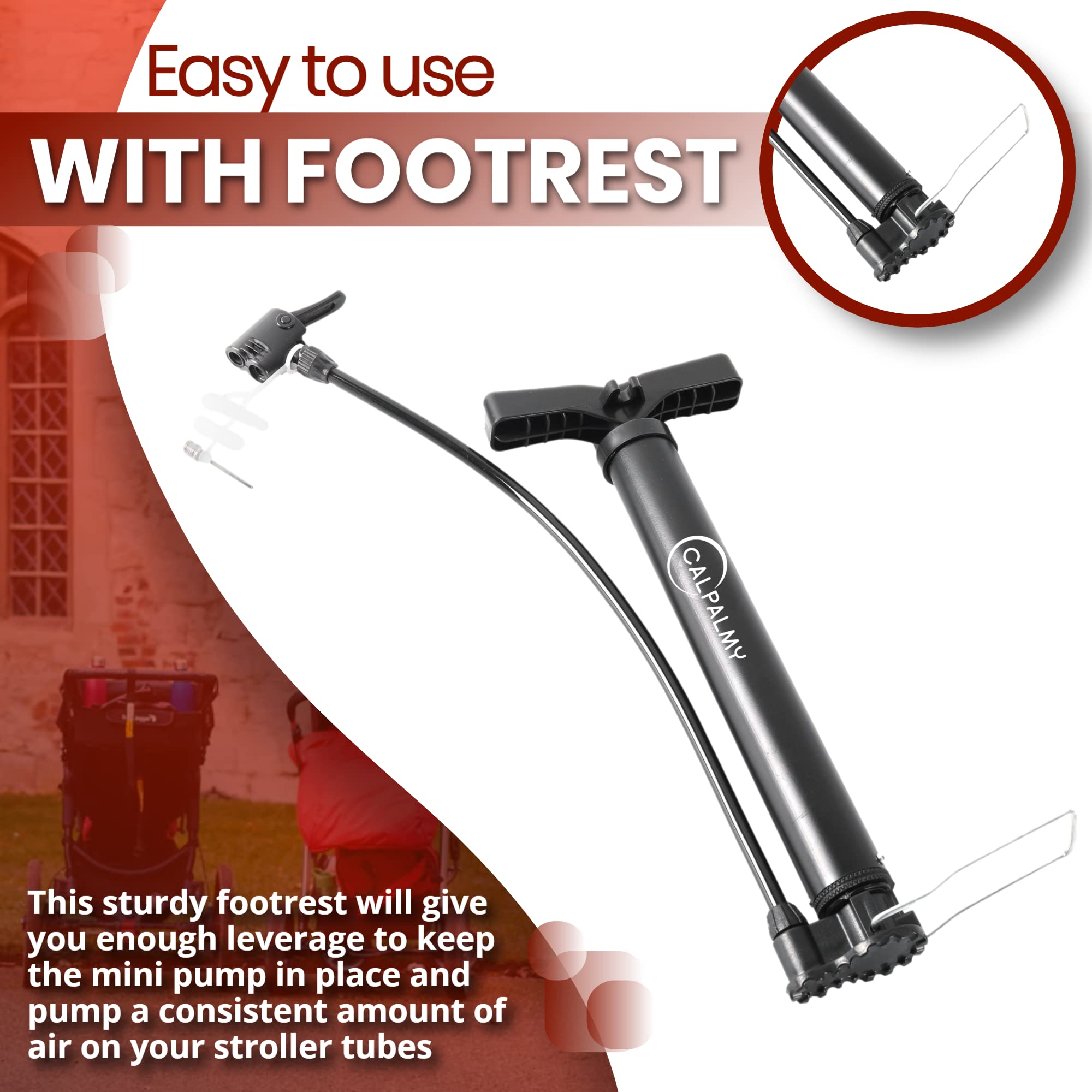 Amazon.com: Baby Stroller Tire Pump Mini Air Pump - Jogging Stroller Tire  Pump with Tire Valve Adapters | Compatible with Bob Strollers, Graco Jogger  Strollers, and Bumbleride Strollers : Baby