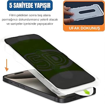Ehr. iPhone 12 Pro Max ile Uyumlu Gizlilik Filtreli Darbelere Karşı Maksimum Koruma Sağlayan ve Kolay Uygulama Aparatlı Toz Bırakmayan Hayalet Cam (iPhone 12 Pro Max)