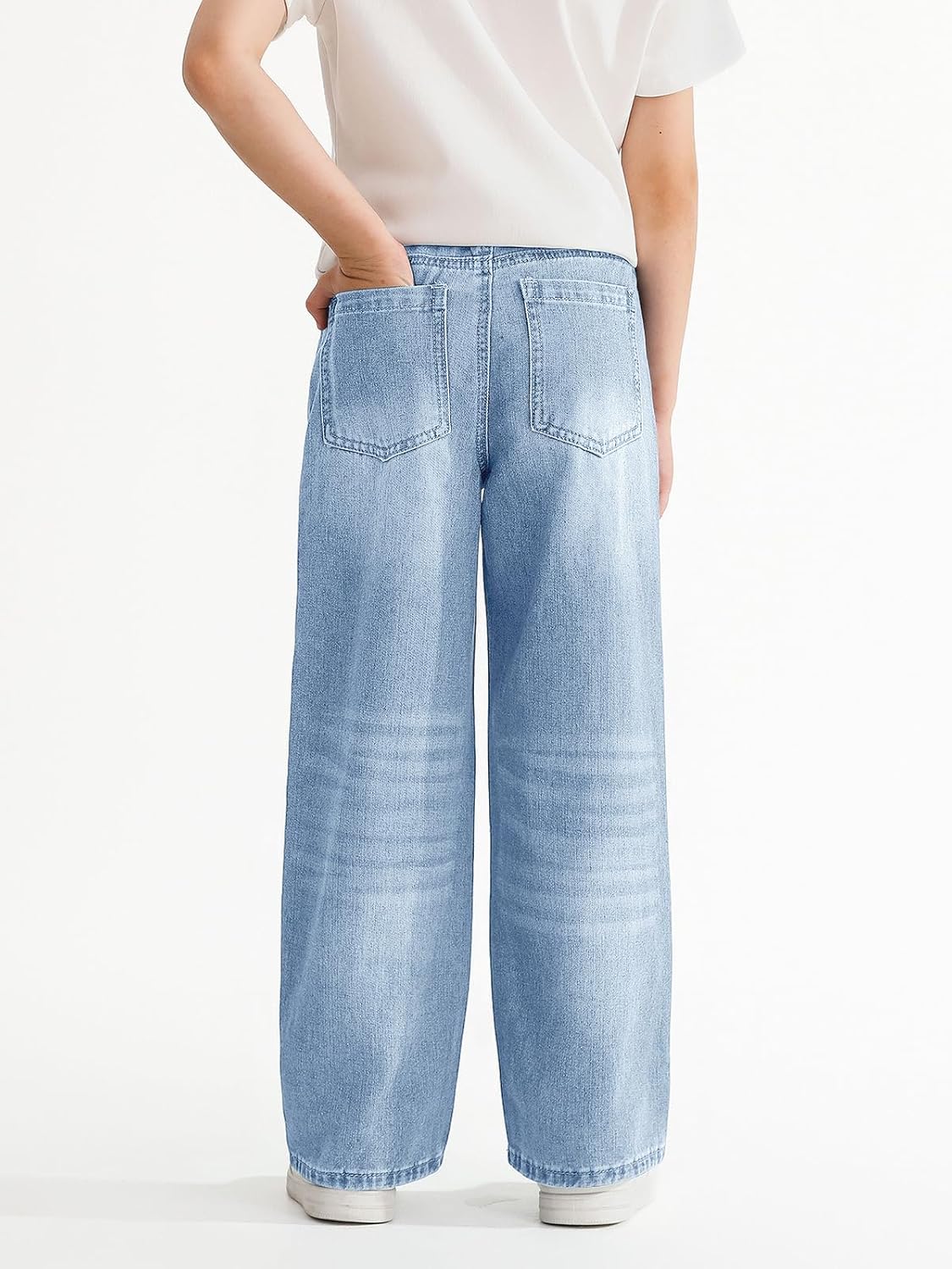 Haloumoning Boys Casual Baggy Denim Pants Kids Elastic Waist Wide Leg Jeans with Pockets 5-14 Years - Image 4