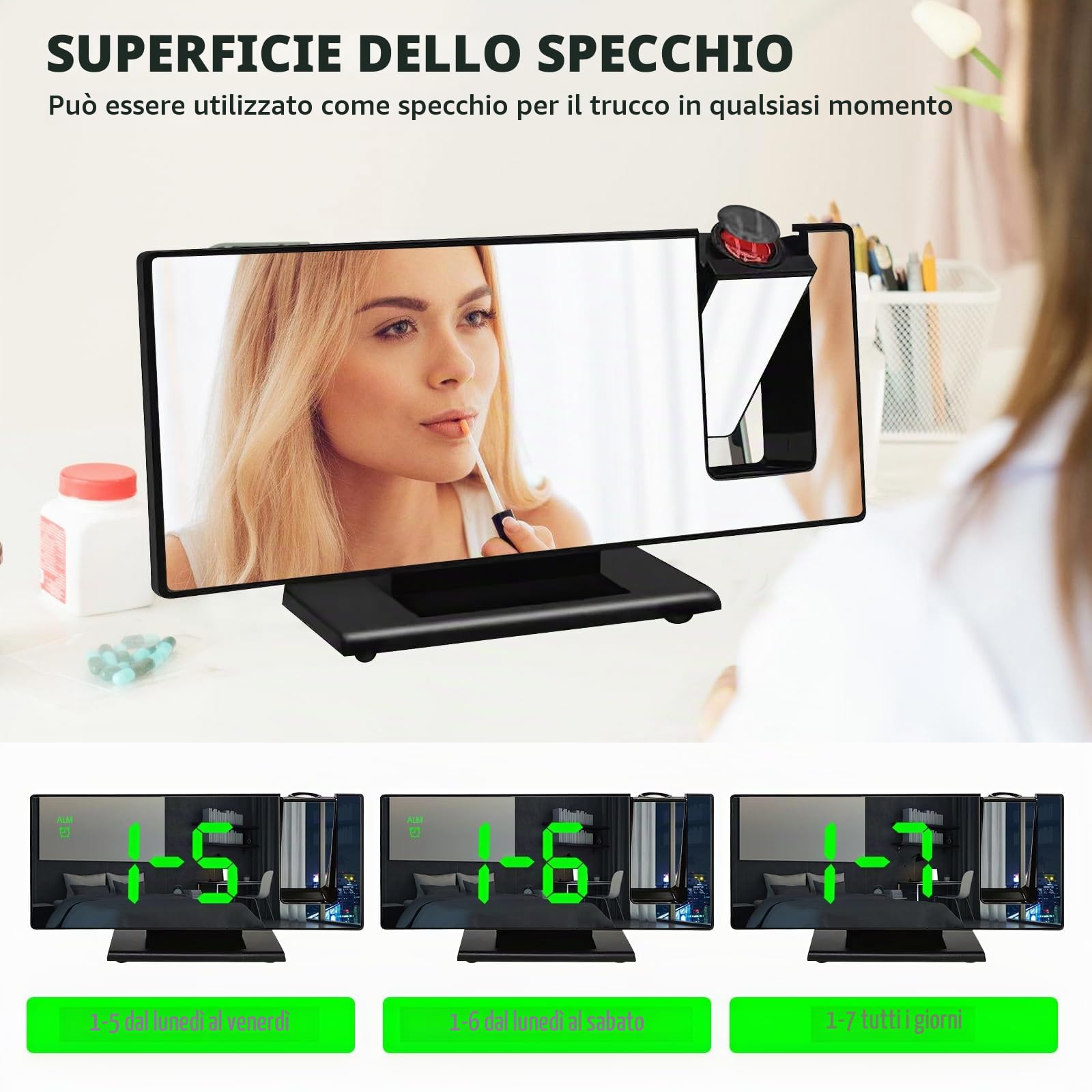 BYZESTY Sveglia Digitale con Proiezione, Sveglia con Proiettore Soffitto, Orologio Digitale Alimentata Tramite USB, con Grande Display, Temperatura, Snooze, Data, 12/24HR, 3 Livelli di Luminosità