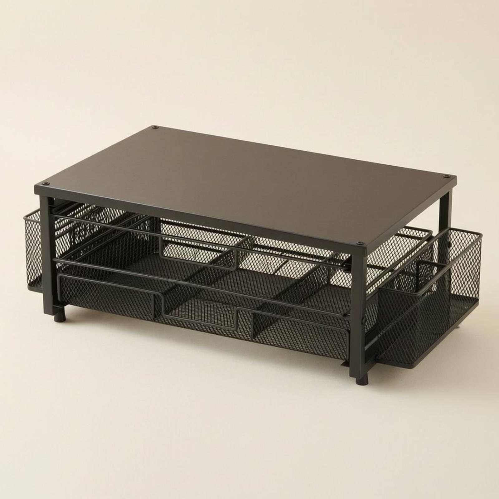 3-stufiges Kapselregal Desktop Kaffeekapselregal Kaffeezubehör Arbeitsplattenaufbewahrung, Schwarz, Mit Kunststoffseitenkorb