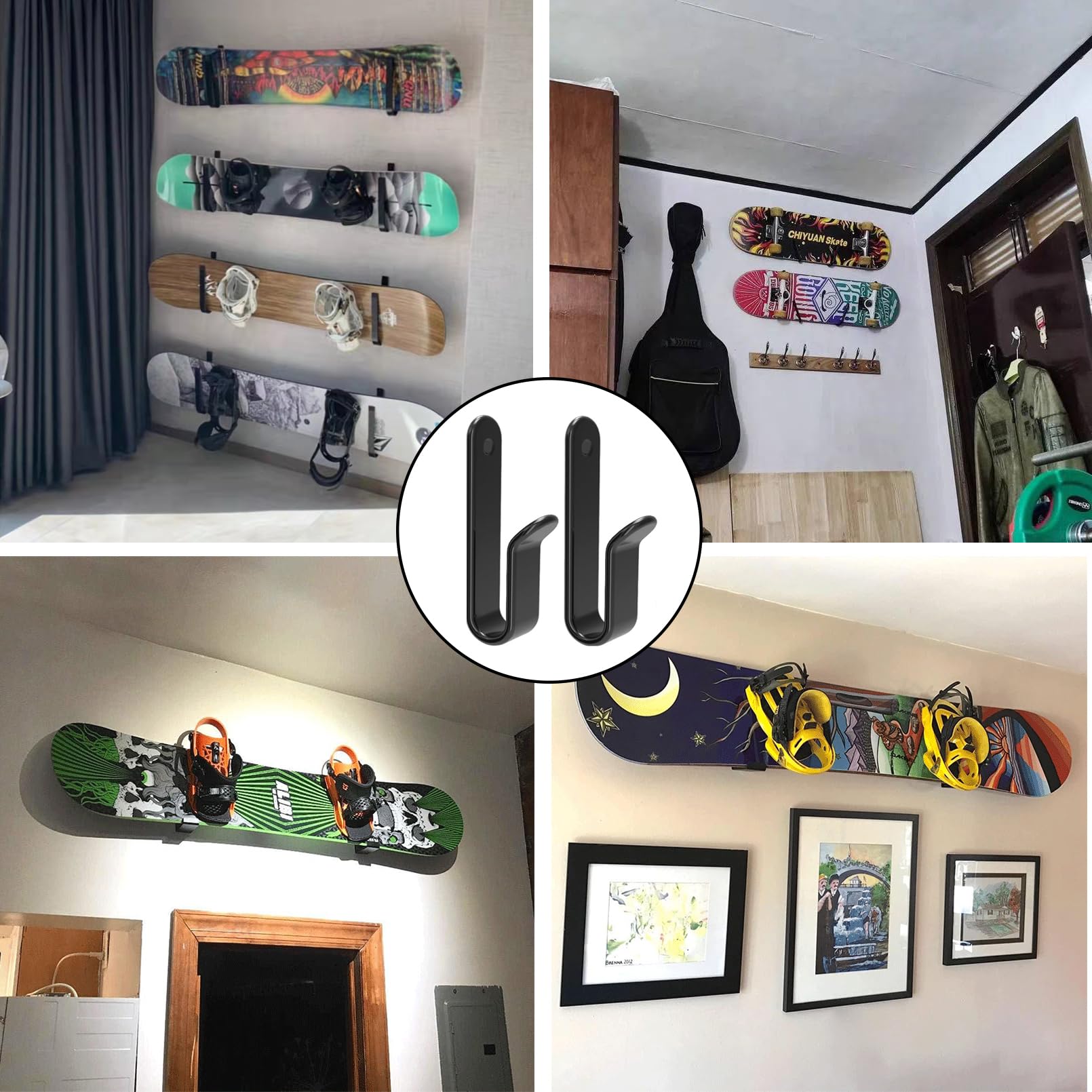 2 Piezas Soporte de Pared para Monopatín,Skate,Snowboard Skateboard Wall Mount Display Rack,Se Utiliza para Adaptarse a Las Tablas de la Mayoría de Las Tablas,y es Fácil de Instalar