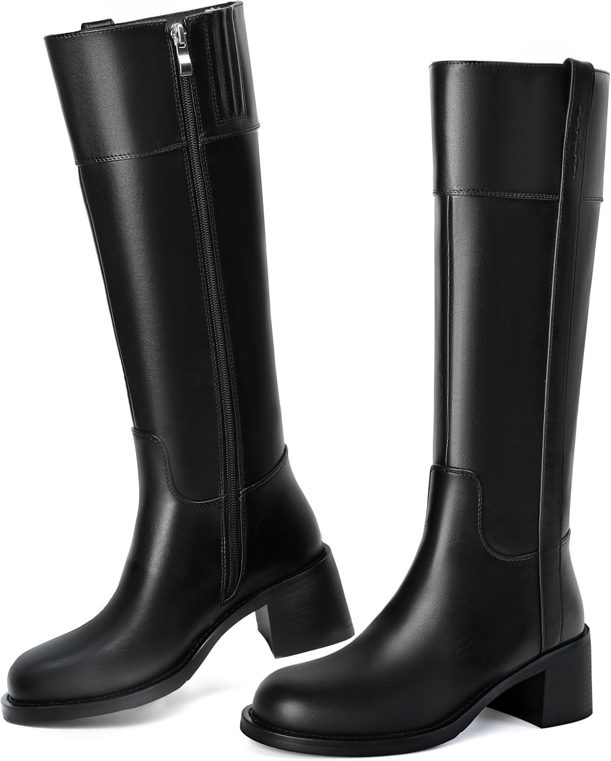 Reitoye Women Knee High Boots - Chunky Block Heels