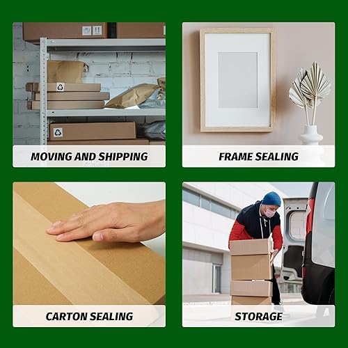 Miniatura 9 de Cinta de embalaje reforzada con agua de 2.75 pulgadas x 450 pies, repuesto de cinta ecológica de goma kraft marrón para envío resistente, mudanza
