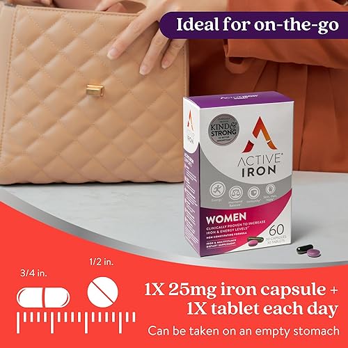 Miniatura 7 de Hierro activo para mujeres, sin estreñimiento, 30 cápsulas de hierro activo de alta potencia con 30 tabletas multivitamínicas, ayuda a fortalecer tu