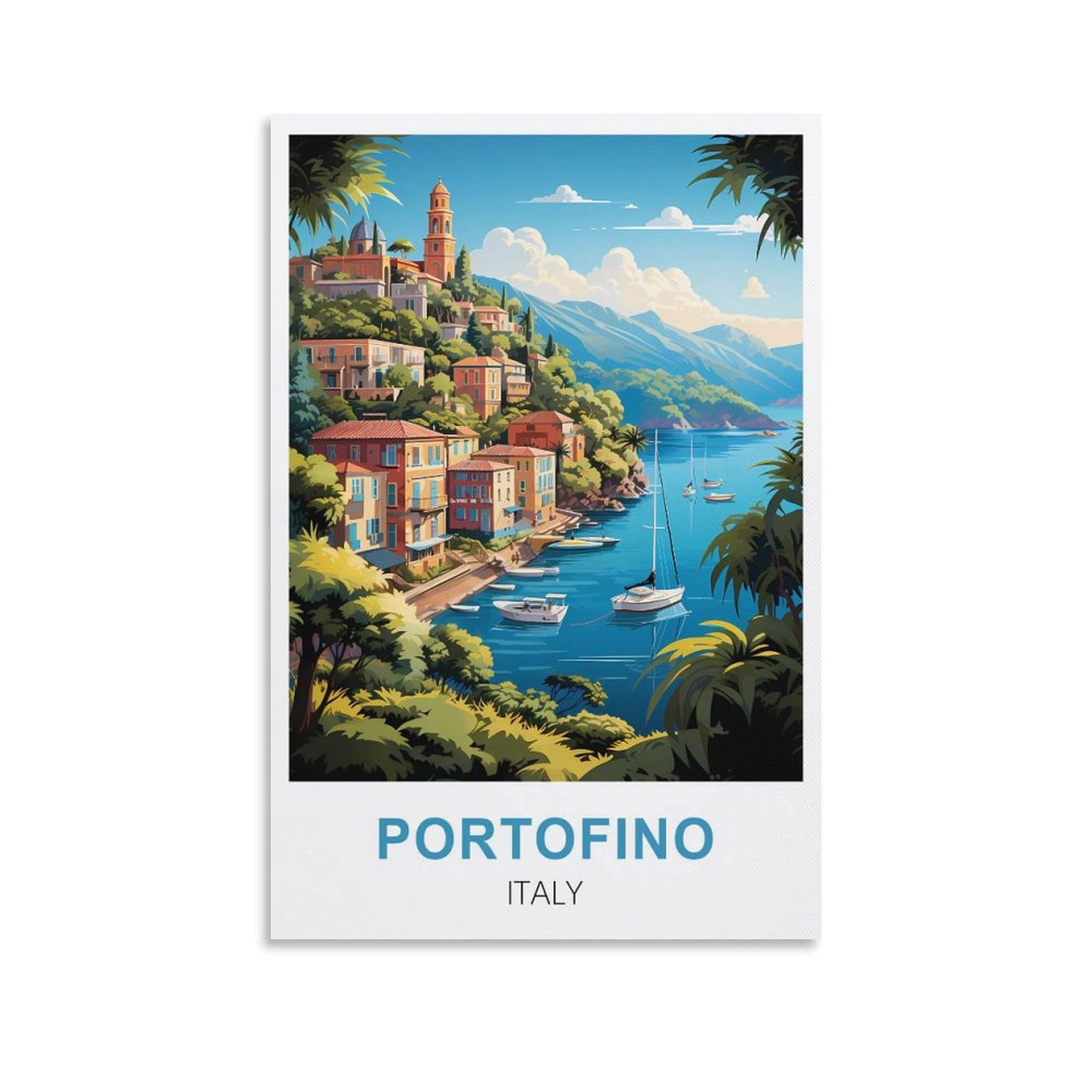 Lnmnjesg Unframe-Style Portofino Italy Vintage Travel Poster 12X18inch(30X45cm) Canvas Painting Wall Art, Wall Decor Pictures Prints For Living Room Bedroom