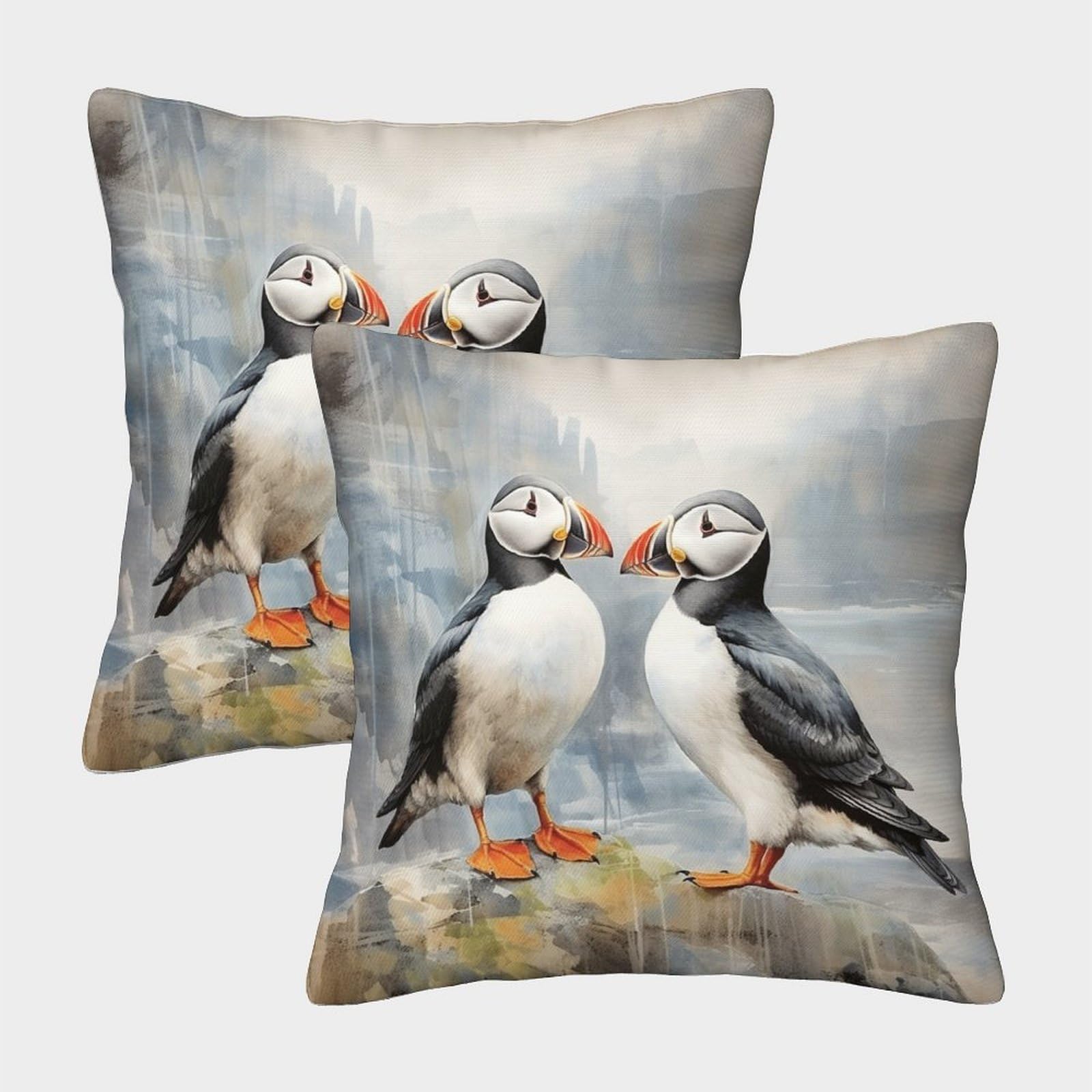 Mefese Puffin 3D Printed Throw Pillow Covers Two S Pillow Case Cushion Garden Cushion Super Soft Pack Of 2 For Sofa Couch Bed 40X40cm