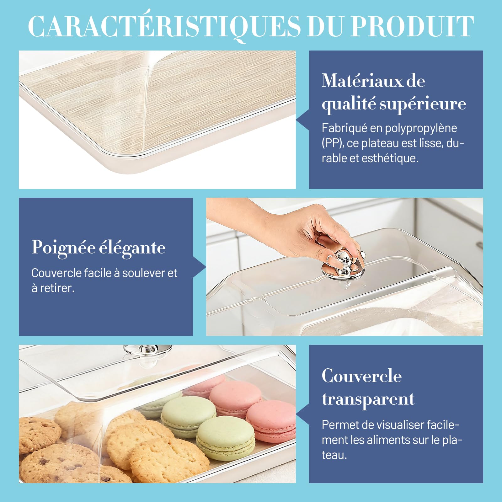 perfk Présentoir à Gâteaux avec Cloche, Cloche à Gâteau avec Base en Bois, Plateau de Service et Support à Gâteaux, Cloche en Verre Transparent pour Desserts, Présentoir à Biscuits, L