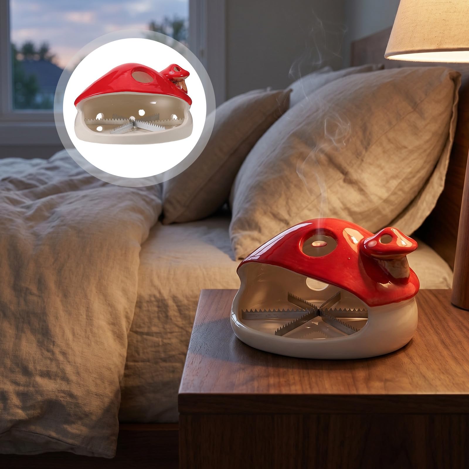 ibasenice Porta Incienso Diseño Decorativo Forma de Hongo Rojo de Cerámica Acabado Esmaltado y Mantenimiento Fácil para Dormitorio o Sala de Té