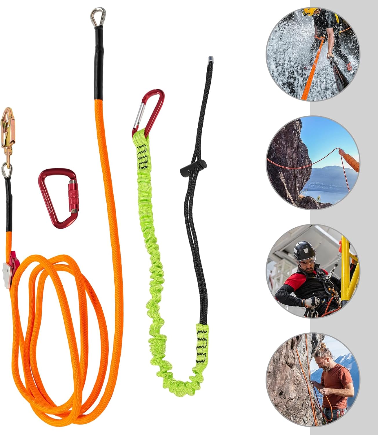 Flip Line Steel Wire Core Flipline Kit, Tree Climbing Lanyard with Swivel Snap Hook, Arborist Rope Positioning Lanyard 1/2 Inch, Orange Adjustable Climbing Gear for Tree Work