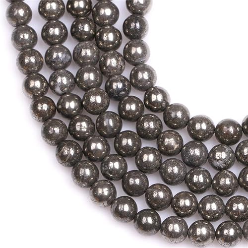 Miniatura 3 de GEM-Inside - Cuentas de pirita de 0.315 pulgadas (0.315 in) con piedras de cristal lisas y redondas para hacer pulseras, collares, joyas, 15 pulgadas