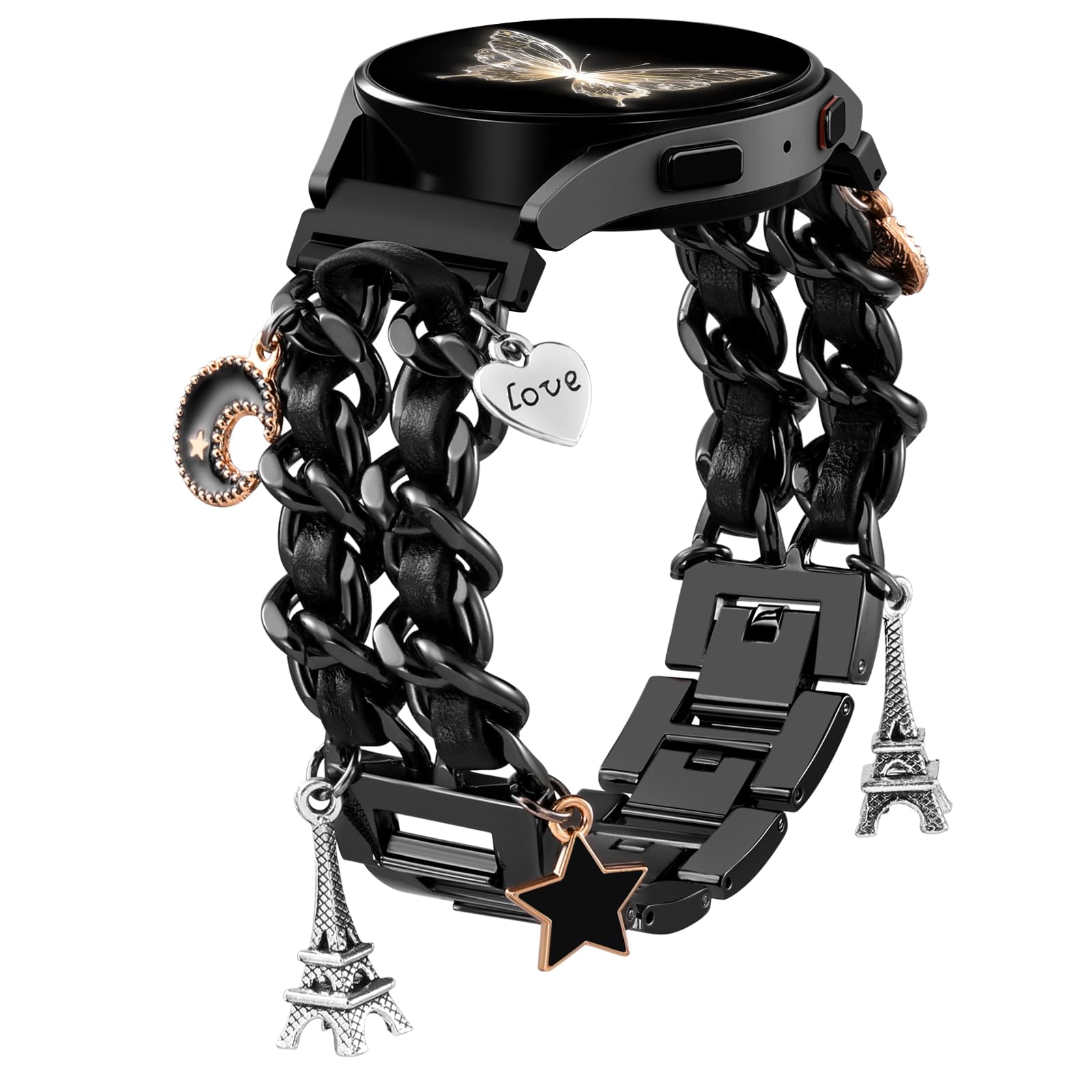 Stylish Metal Band Compatible with Samsung Galaxy Watch 7 Band/FE 6 5 4 40mm 44mm,Galaxy Active 2, 20mm Watch Strap Pretty Chain with Cute Decorative