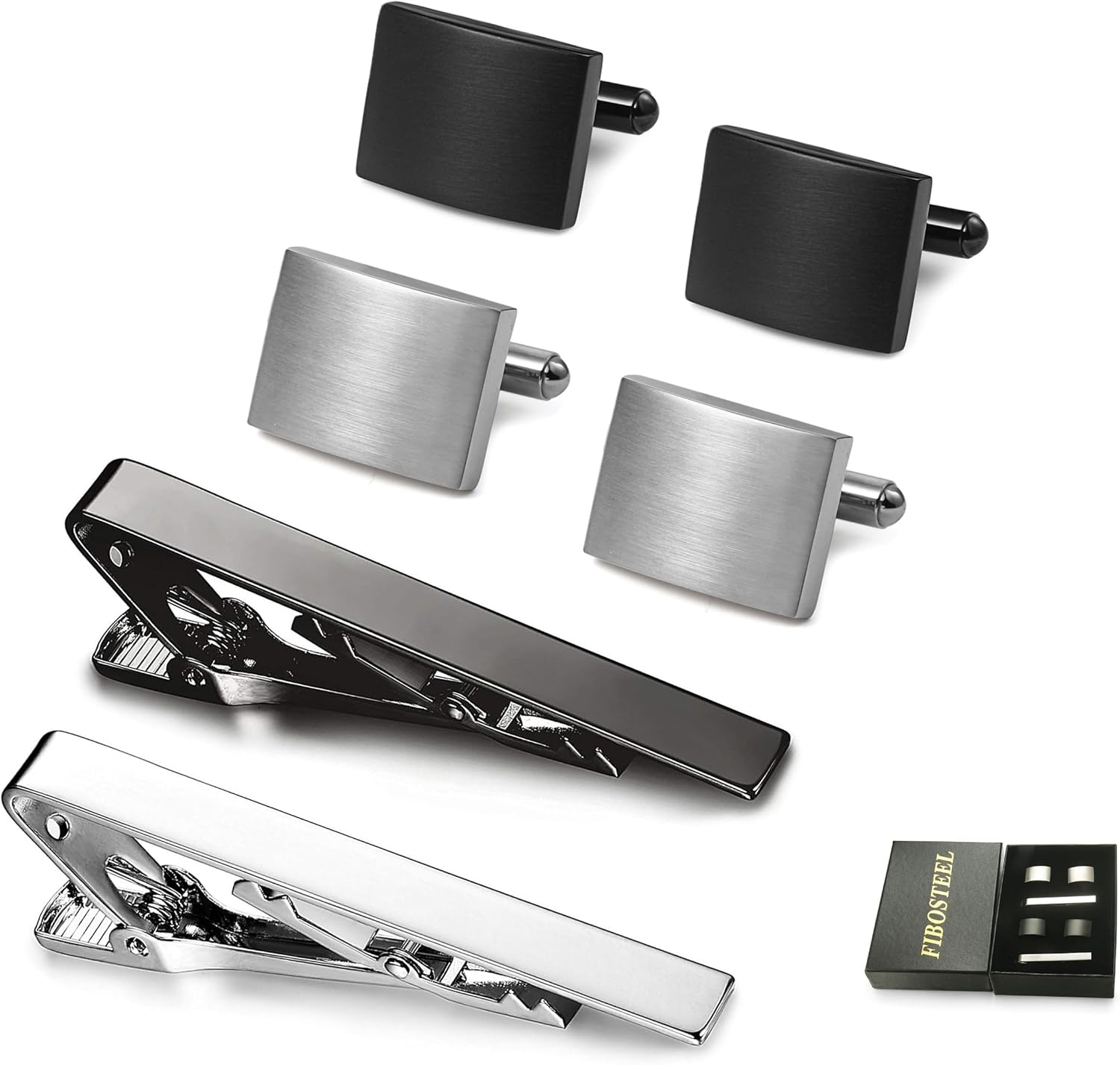 FIBO STEEL Tie Clips Cufflink Set for Men Classic Wedding Cufflinks.