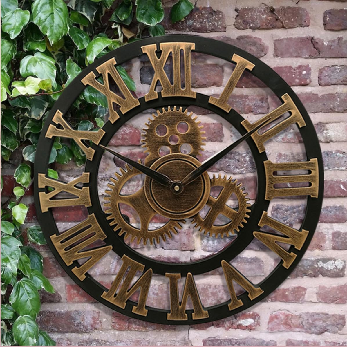 Reloj retro de pared dorado creativo industrial con engranaje 34 cm de madera estilo decorativo para decoración en casa y oficina