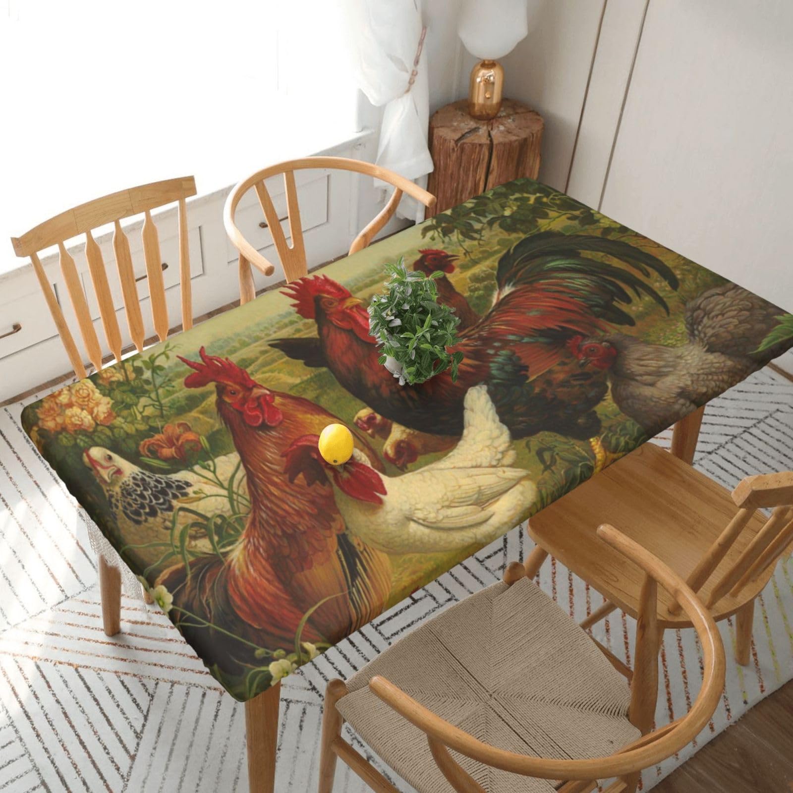 BNVSADC Chickens and Farm Printed 5FT Tablecloth Polyester Kitchen Water Resistant Table Cloth Dining Table Decoration Table Covers, 152x76 CM