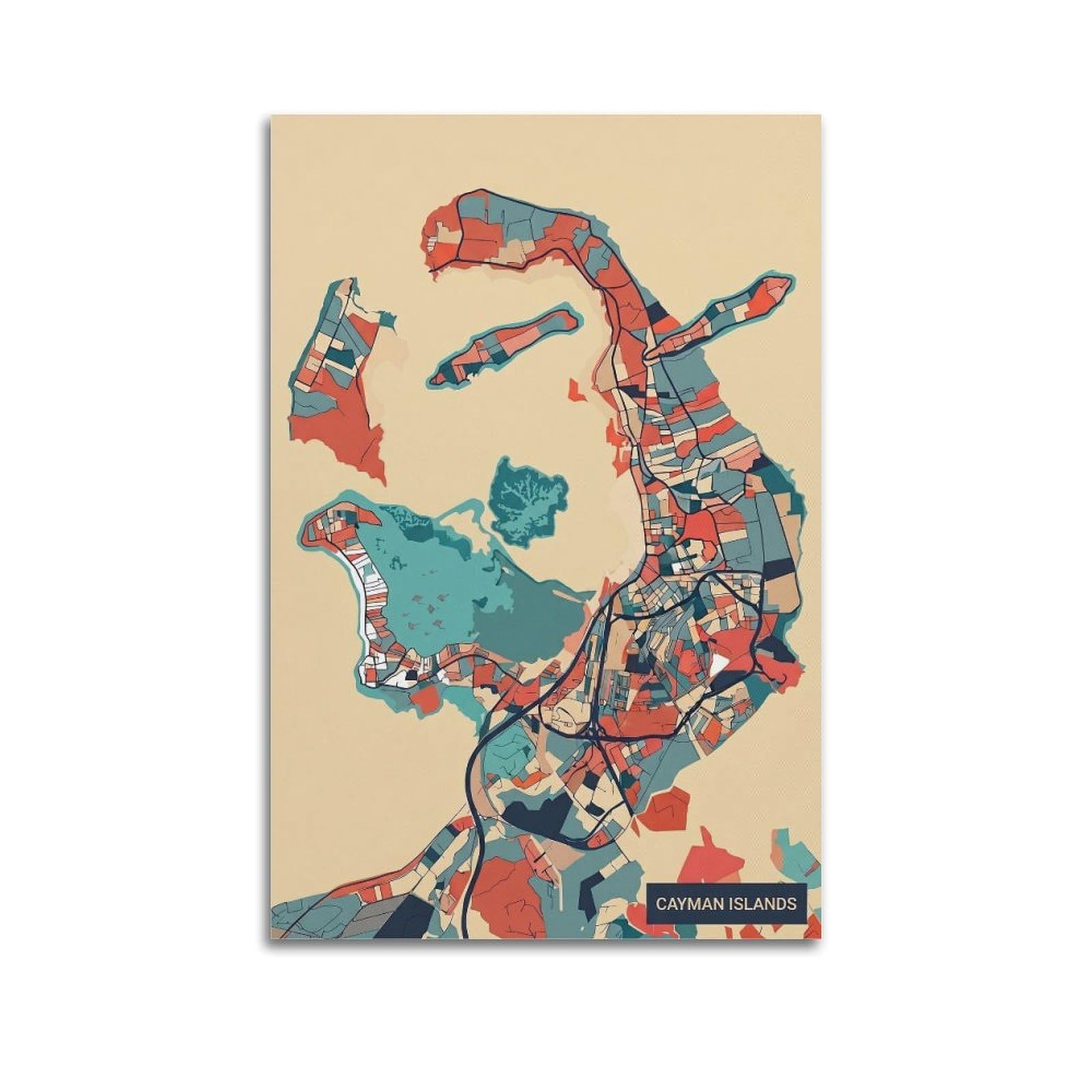 OKNGB Vintage Modern Abstract City Map Poster Cayman Islands Travel Decorative Painting Canvas Art Picture 20x30inch(50x75cm)